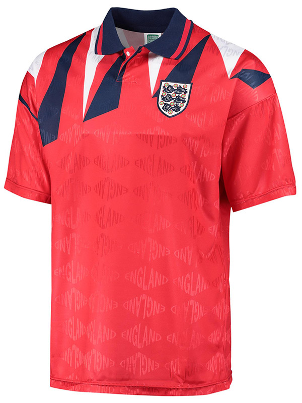 England maglia retrò da trasferta seconda divisa da calcio maglia da calcio sportiva rossa da uomo della coppa del mondo 1990